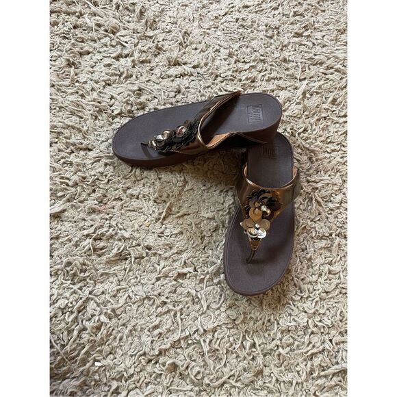 Fitflop‎ brown sandals with the flower beading size 9 - Picture 1 of 5